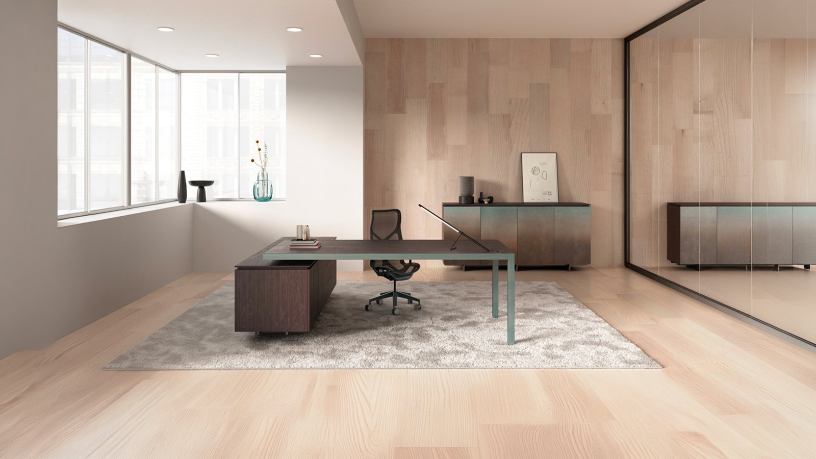 Bureau de direction Fattore Alpha d'Archiutti en chêne fumé et structure noire