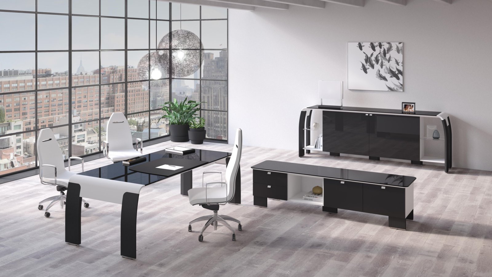 Bureau de direction moderne AlfaOmega de Codutti, ligne Omega en chêne teinté ébène