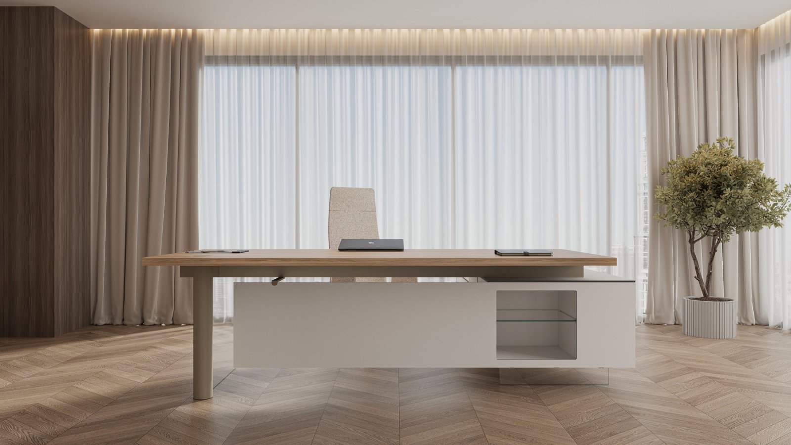 Bureau de direction moderne Cloud de Codutti avec plateau en verre trempé