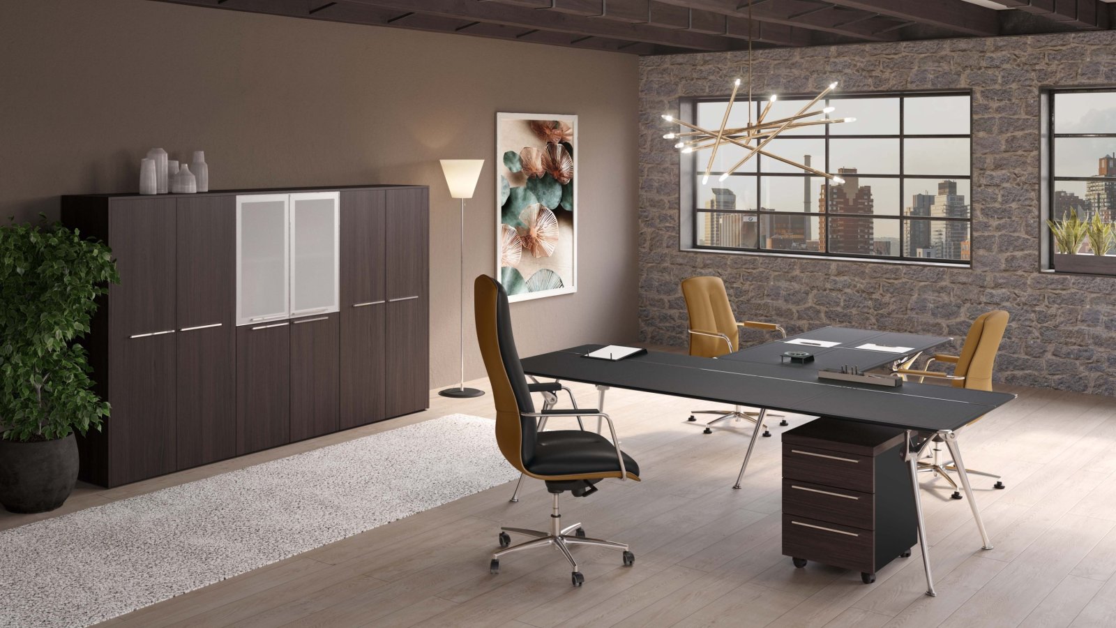 Bureau design Genesis de Codutti avec plateau en chêne teinté wengé