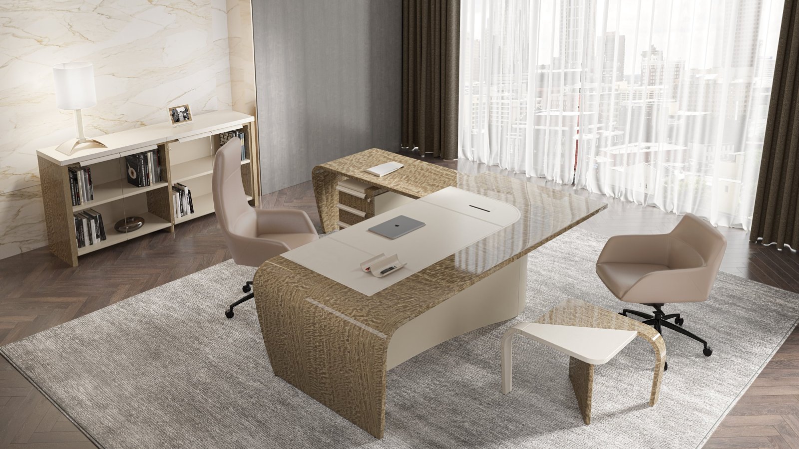 Bureau design Mithos de Codutti vu de trois quarts dans une direction