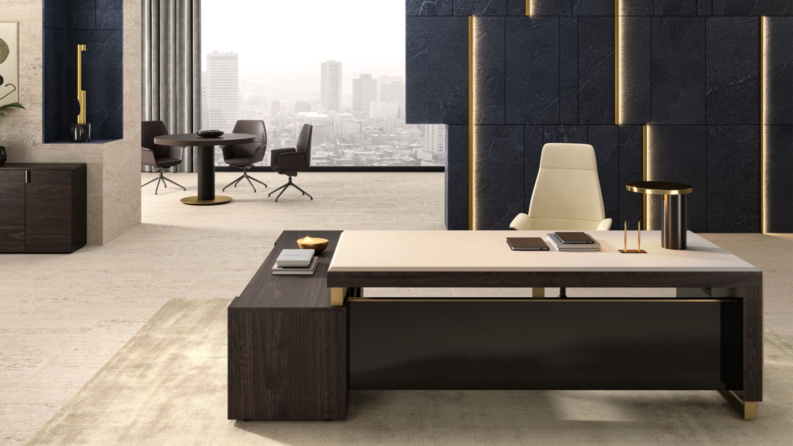 Bureau de direction moderne I Rovereschi de Della Rovere, version Narciso en noyer fumé
