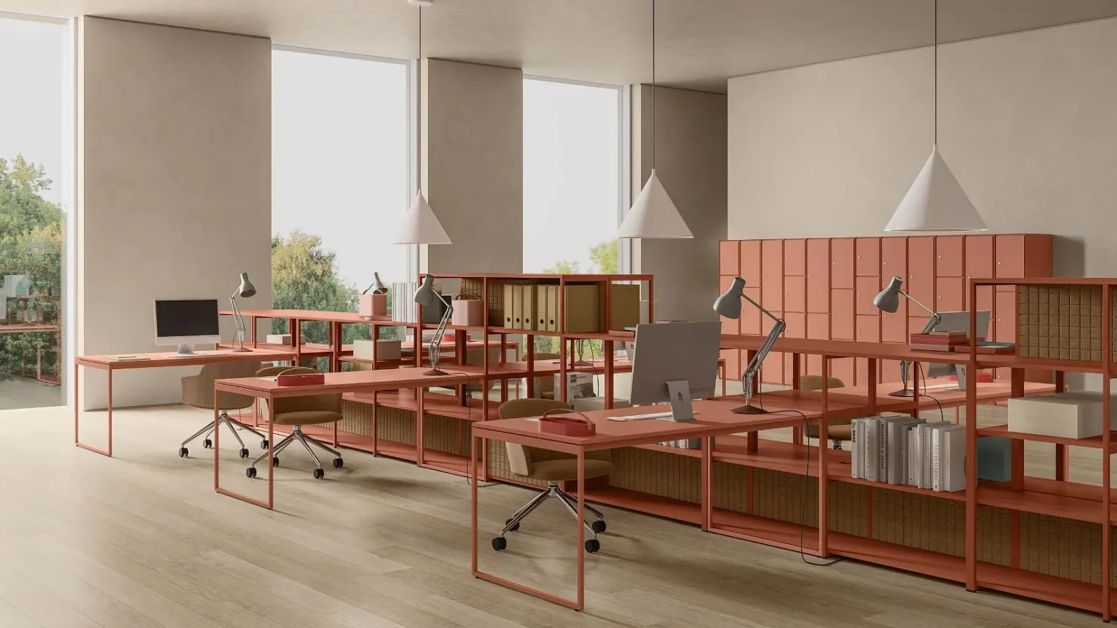 Étagère Line System de Dieffebi dans un espace coworking