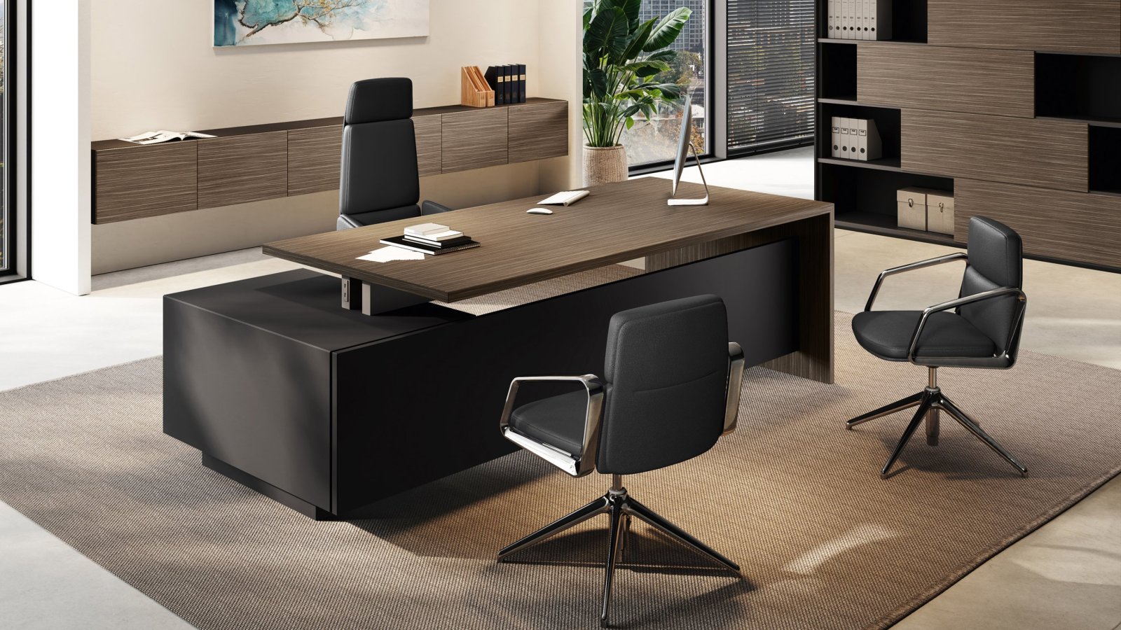 Étage de direction Elite complet — bureau, réunion et boiserie, design Progetto CMR