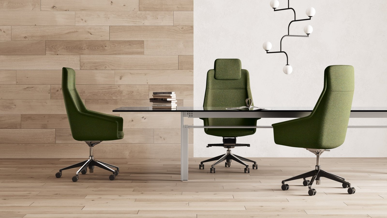 Fauteuil de direction Jera Chair de Las Mobili avec tapisserie matelassée et base 5 branches en aluminium poli