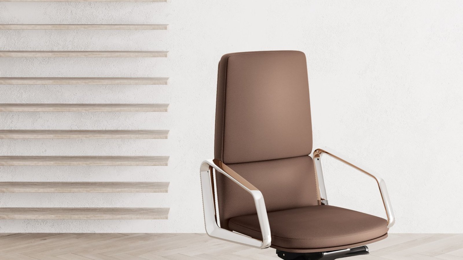 Fauteuil de direction Lead de Las Mobili avec accoudoirs en aluminium moulé et base 5 branches brillante