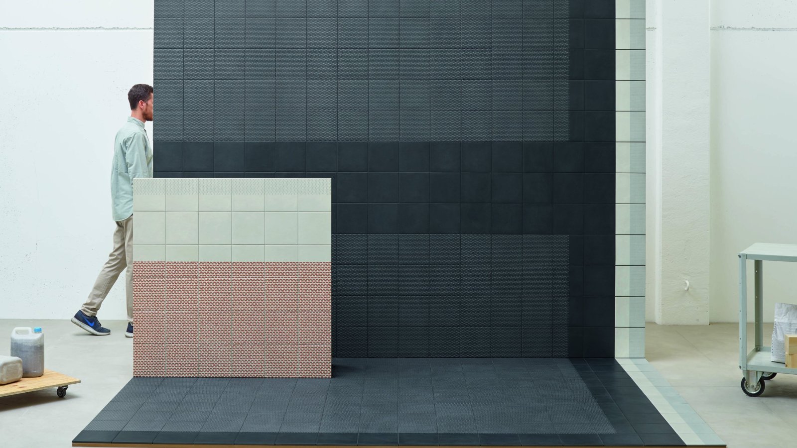 Pose de Tape Mutina avec motifs mélangés en grès cérame émaillé
