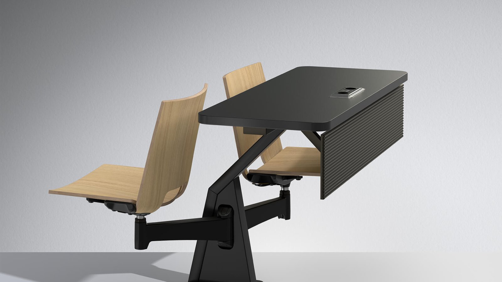 Mobilier universitaire ST12-13 de Lamm : pupitre à tablette fixe et deux sièges