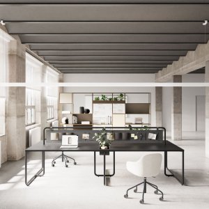 Poste de travail Itube d'Alea Office avec rideau ouvert