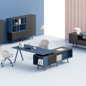 Bureau de direction Lay en noyer Canaletto et structure anthracite