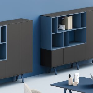 Bibliothèque Archiutti Lay sur banquette avec niches et portes battantes