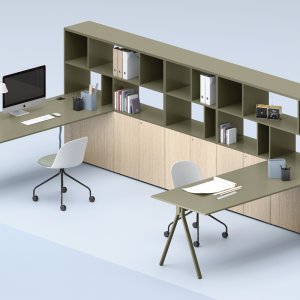 Modules Lay superposés avec une niche verte entre des portes blanches