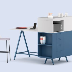 Banquette rembourrée en tissu chiné intégrée à la bibliothèque Lay