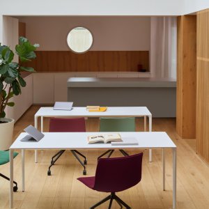 Plateau en bois sur la table Nuur d'Arper, ajouté en 2024