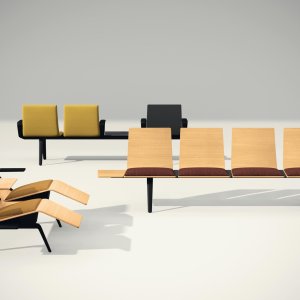 Banc Pausit d'Arper en structure Lounge avec deux chaises longues