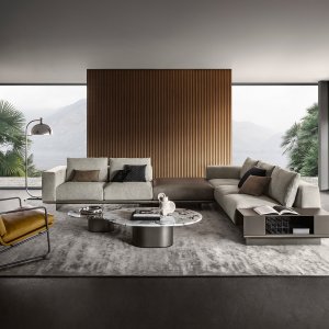Proposition textile d’Asso: pouf en cuir et assises tissu