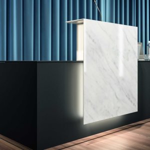 Banque Lux en noyer Lux avec tablettes éclairées