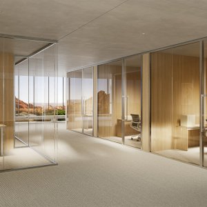 Cloison de bureau Slender de Citterio à profilés aluminium