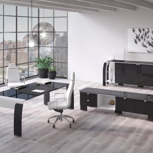 Bureau de direction moderne AlfaOmega de Codutti, ligne Omega en chêne teinté ébène