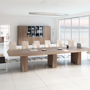 Table de réunion elliptique Attiva pour 14 avec joues-colonnes et jonctions chromées