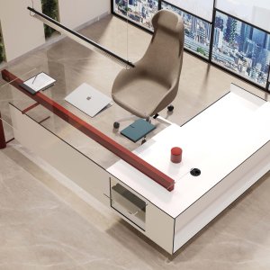 Version avec retour et meuble latéral du bureau Cloud, 260 × 210 cm
