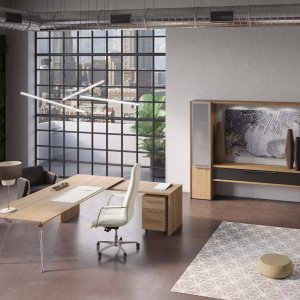 Bureau de direction meublé avec Genesis, retour mobile et armoire Codutti