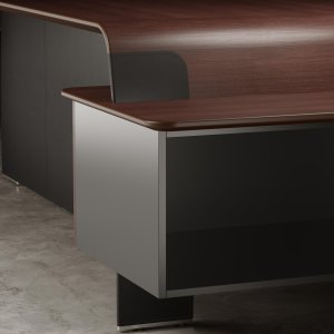 Table de réunion ovale AlfaOmega de dix-huit places avec insert central en cuir
