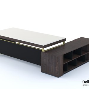 Voile de fond en placage chêne chocolat sur un bureau I Rovereschi