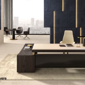 Bureau de direction moderne I Rovereschi de Della Rovere, version Narciso en noyer fumé