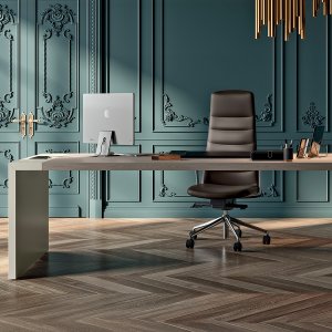 Insert en cuir noir surpiqué sur le bureau e-10
