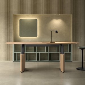 Poignée cintrée sous plateau d'un meuble de service Eleva