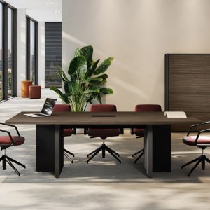 Bureau moderne Elite Las Mobili en Peuplier Clair avec poutre canalisée et caisson noir