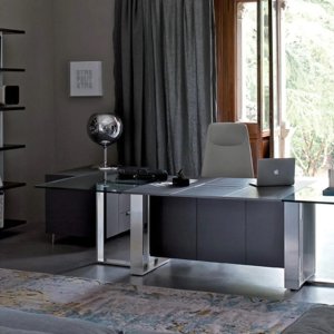 Bureau design Altagamma d’Estel en essence avec top access affleurant et cadre aluminium