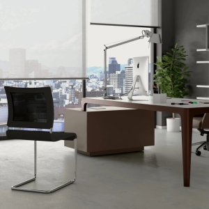 Cadre périmétrique en aluminium de 60 mm affleurant le plateau d'un bureau Estel