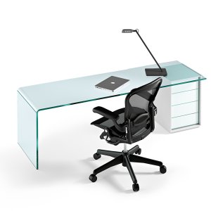 Le raccord courbe entre plateau et joue du bureau Rialto