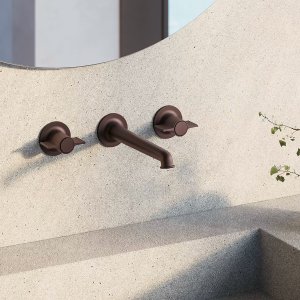 Robinetterie design Flora de Fantini, mélangeur lavabo trois trous en chrome à poignées une ailette