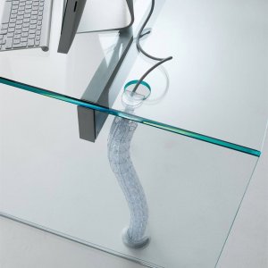 Air Desk avec plateau en cristal feuilleté effet cuir