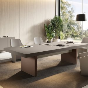Las Mobili Jera table de réunion 2 800 mm Noce Bali — canal flip-top intégré, salle de direction