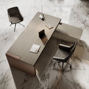 Bureau de direction italien Jera avec finition bois Olmo Grey et structure sombre