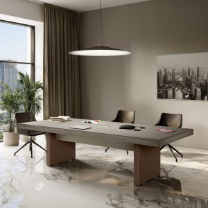 Table de réunion Jera de 2800 mm, plateau en décor bois et flip-top intégré