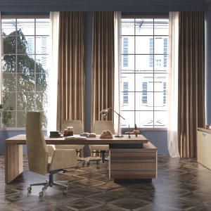 Volumes nets de la collection Kefa dans un bureau