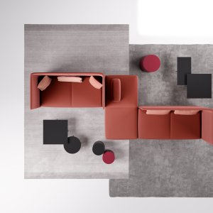 Guéridon en frêne naturel Ø 50 à côté des assises lounge Node+