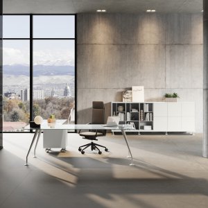 Bureau design Énosi de Nikolas Chachamis dans une direction lumineuse, Paris