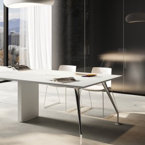 Bureau Énosi avec plateau 3d-foil Noyer Pacific et pieds laqués noirs