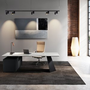 Détail du plateau céramique Nero Desirè sur le bureau Monolith