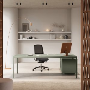 Comby à hauteur de bureau agrégé à une workstation Sigma avec tablette ajourée