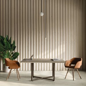 Table de réunion Sigma sur piètement croix avec tourelle pop-up affleurante
