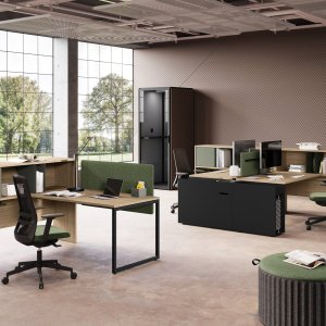 Armoires basses Sigma sur socle métallique à dos réversibles