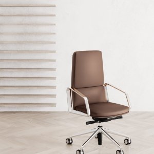 Fauteuil de direction Lead de Las Mobili avec accoudoirs en aluminium moulé et base 5 branches brillante
