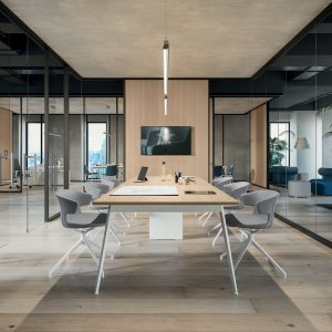 Module de continuité bois et verre dans une cloison Quadrifoglio